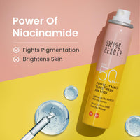 Swiss Beauty Protect Maxx Sunscreen Air Mist | SPF 50 PA+++ | With Niacinamide | UVA+UVB Protection | Even Over Makeup | For Face & Body | 80ml