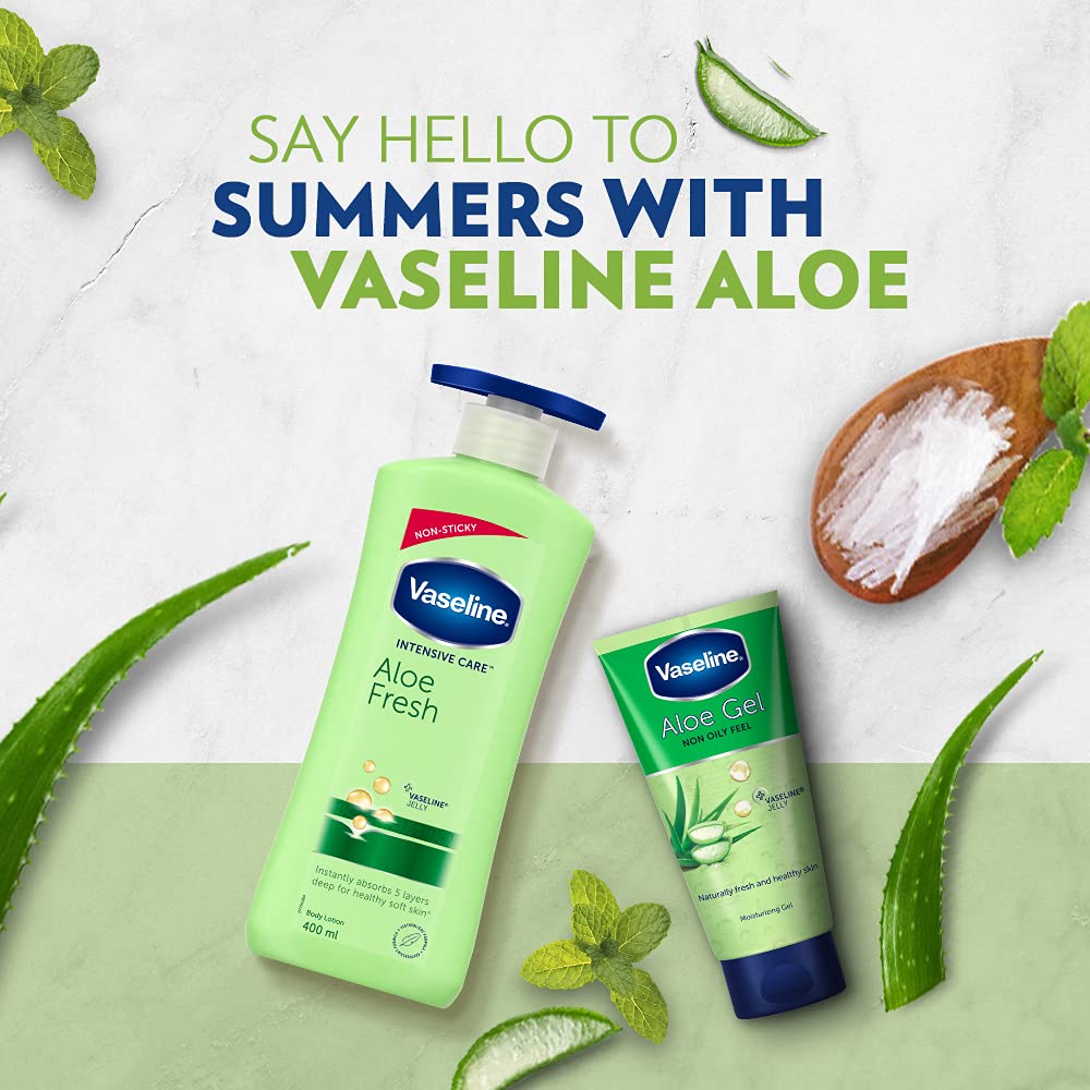 Vaseline Intensive Care Aloe Fresh Hydrating Body Lotion 400 ml, Daily Skin Moisturizer for Dry Skin, Lotion for Non-Greasy, Glowing Skin