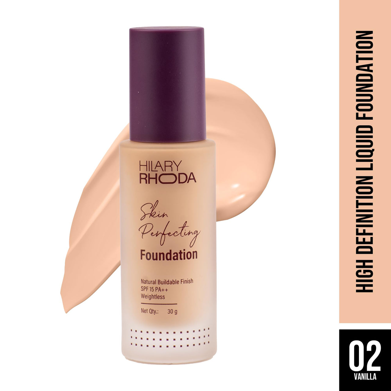 Hilary Rhoda Skin Perfecting Foundation | With SPF 15 | Super Matte Finish | Full Coverage | Oil-Control & Paraben-Free | 6 Shades | Conceals Fine Lines & Blemishes | 30g (Vanilla| Shade 02)