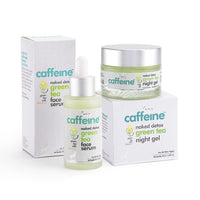 mCaffeine Green Tea Night Hydration Routine with Face Serum & Night Gel | Enriched with Vitamin C | Soothing & Calming Aroma | Pack of 2