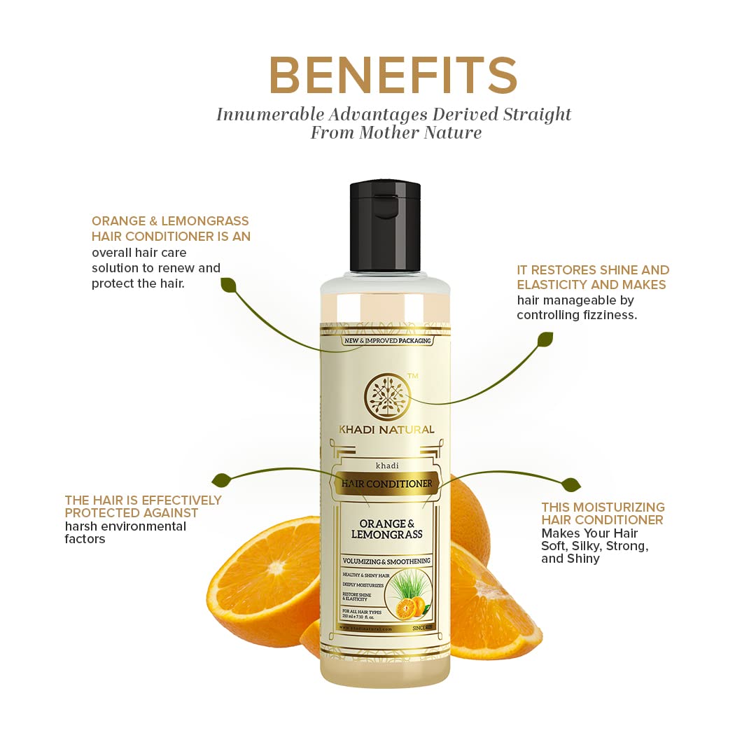 Khadi Natural Orange and Lemongrass Herbal Hair Conditioner 210ml, For Frizzy Hair, For Repairing Damaged Hair