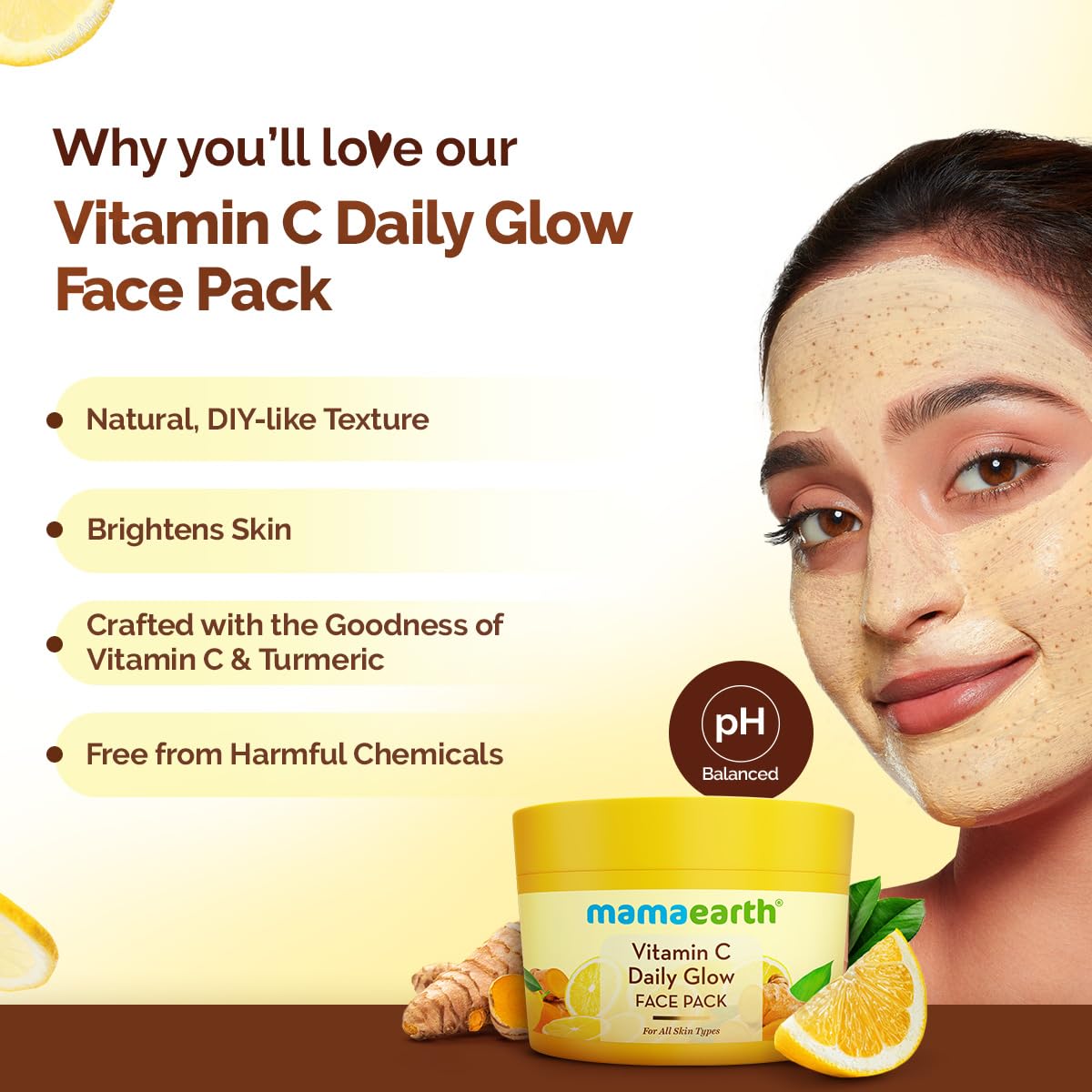 Mamaearth Vitamin C Daily Glow Face Pack with Vitamin C & Turmeric 200g | Natural, DIY-like Texture | Instantly Brightens Skin, Adds Glow | Clay Face Mask | Free From Harmful Chemicals | All Skin Type