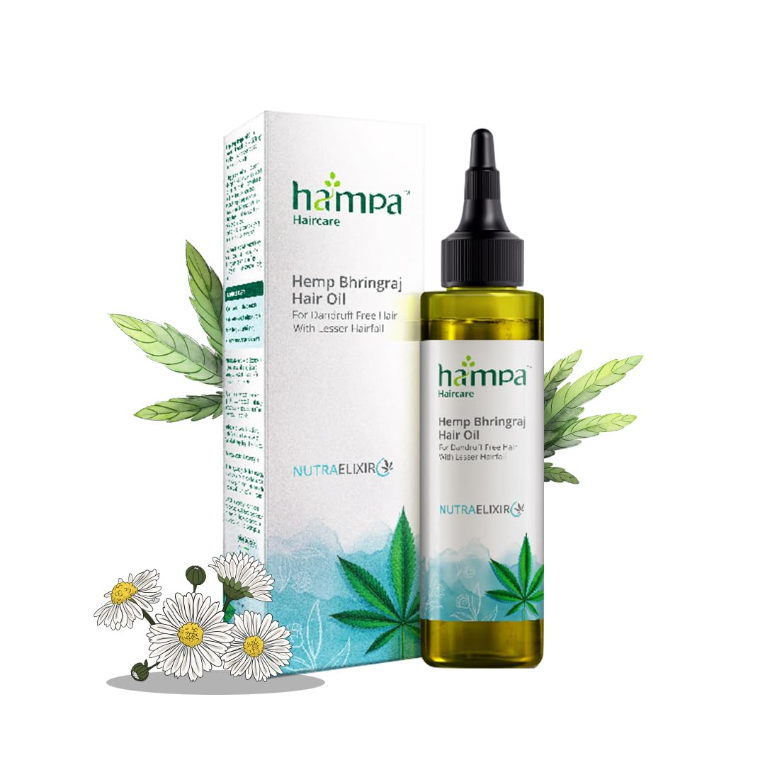 Hampa Hemp Bhringraj Hair Oil 100ml | Prevents Hairfall, Premature Greying, Dandruff | Promotes Hair Growth | Pure Himalayan Hemp, Bhringraj Oil, Essential Oils | Natural, No Toxins