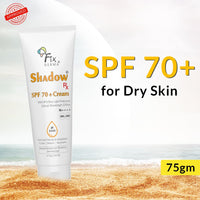Fixderma Shadow RX Sunscreen SPF 70+ Cream | Sunscreen for Dry Skin | Sunblock SPF 70 | Hybrid Sunscreen with UVA & UVB Filters, Antioxidants, IR Protection and Blue Light Protection - 75gm