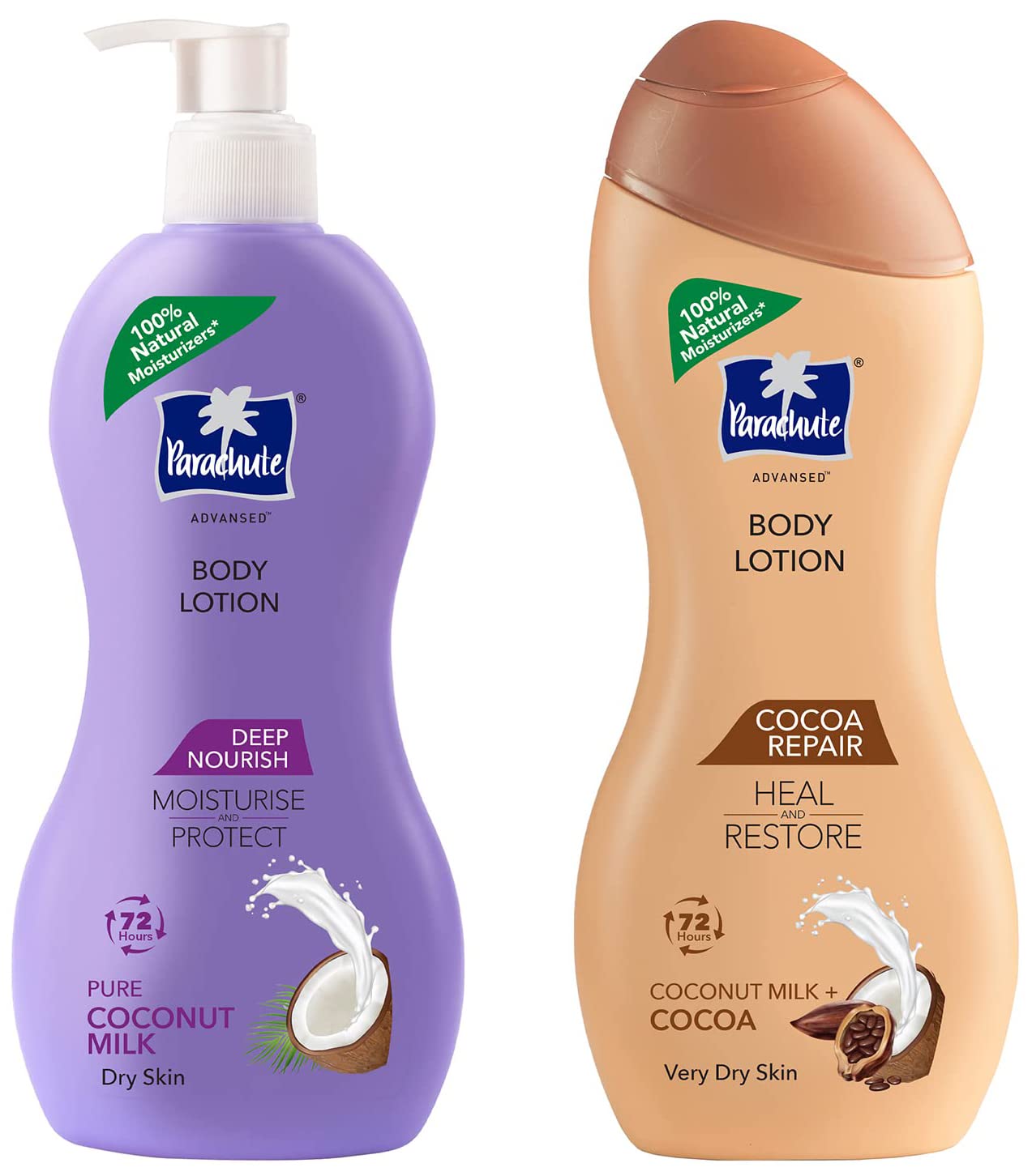 Parachute Advansed Deep Nourish Body Lotion,With Pure Coconut Milk,400 ml & Parachute Advansed Cocoa repair Body Lotion with Pure Coconut Milk & Cocoa butter, 100% Natural Moisturiser, 250ml