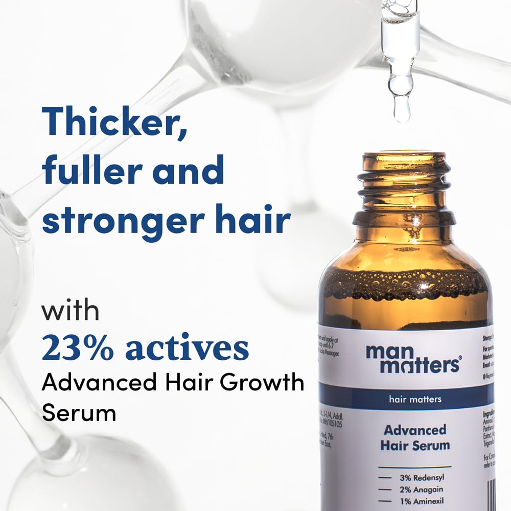 Man Matters Advanced Hair Growth Serum 30ml | With 23% actives (3% Redensyl, 2% Anagain & 1% Aminexil, Rosemary Leaf Extract) | Reactivates Hair Cells, Improves Hair Density & Promotes Hair Growth