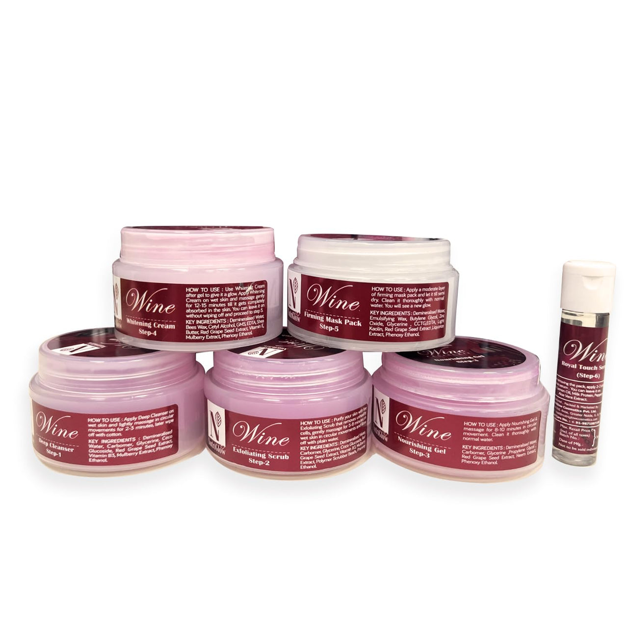 NutriGlow Wine Facial Kit for Women – 5-Step Skincare Routine for Radiant-Looking Skin, Helps Restore Skin’s Natural Nutrients and Improve Appearance of Pigmentation – Suitable for All Skin Types, 250g + 10ml