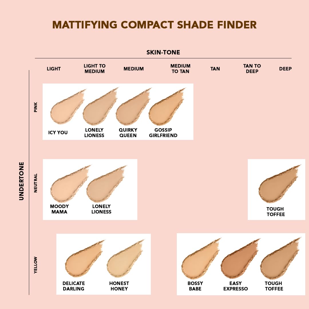 Lovechild Masaba 4-In-1 Mattifying Compact - Perfect All Skin Matte Coverage, Moisturizer, Primer & Skin Repair, With Macadamia Oil & Vitamin E, Easy Expresso (Deep) - 9G