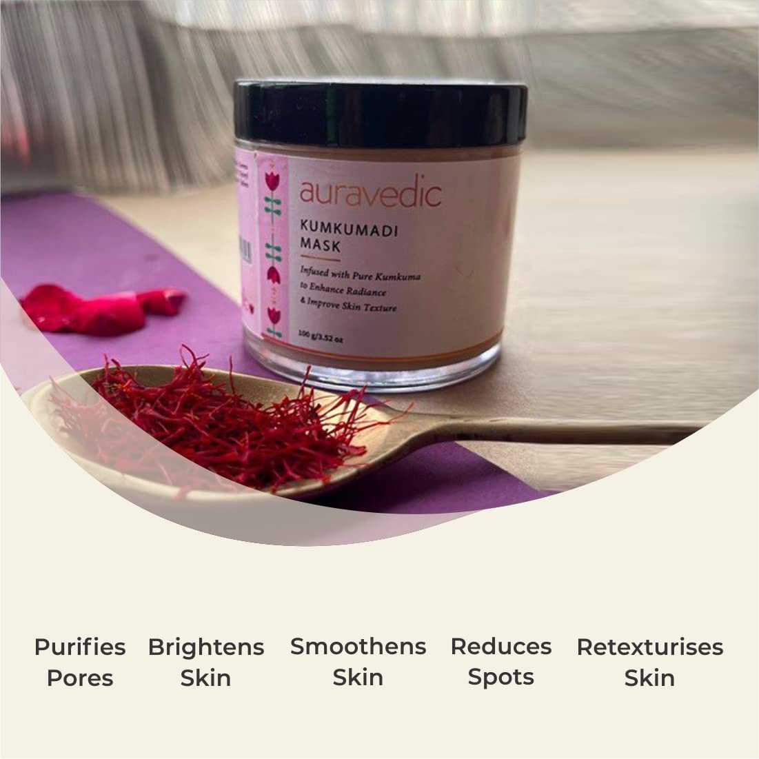 Auravedic Kumkumadi Face Mask Kumkumadi Tailam Tan Removal Face Pack for women men 100g Kumkumadi oil detan face mask for men skincare kumkumadi cream tan remover face pack for glowing skin for women
