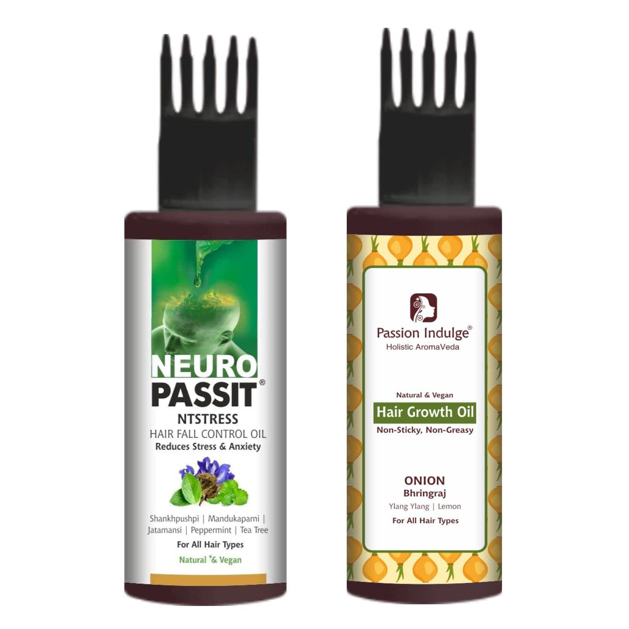 Passion Indulge Natural Onion Hair Growth Oil 100ml & Neuropassit NTstress Hair Fall Control & Cooling Oil 100ml Combo