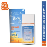 Glamveda Ultra Light Water Sunscreen SPF 50 PA+++ | Hydrating & Nourishing Sunscreen Milk | Broad Spectrum UVA/UVB Protection | No White Cast, Non-Greasy, Fragrance-Free | For All Skin Types | 50ml
