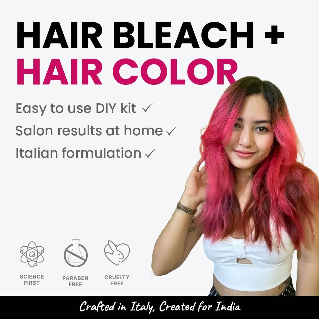 2.Oh! Italian- Pink Hair Color DIY Kit | Semi Permanent Hair Color + Hair Bleach for Hair Color | Hair Highlights for Women & Men | Hair Bleach with Plex & Argan oil| Lightening Kit
