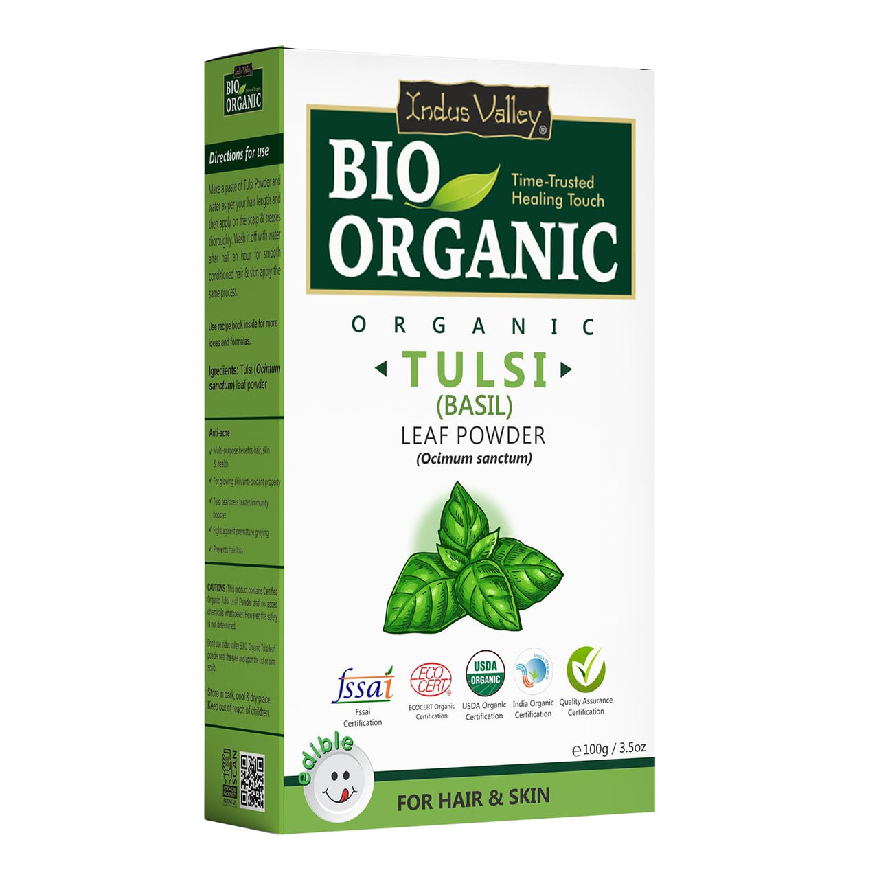 INDUS VALLEY Tulsi Powder 100% Organic and Natural for Skin and Hair Care set of 2 (100g)