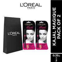 L'Oréal Paris Kajal, Waterproof Eyeliner, 14 Hours of Smudge-Proof Wear, With Vitamin E, Cocoa Butter, Olive Oil Esters and Vitamin C, Magique, Pack of 2, 0.35 + 0.35 gm