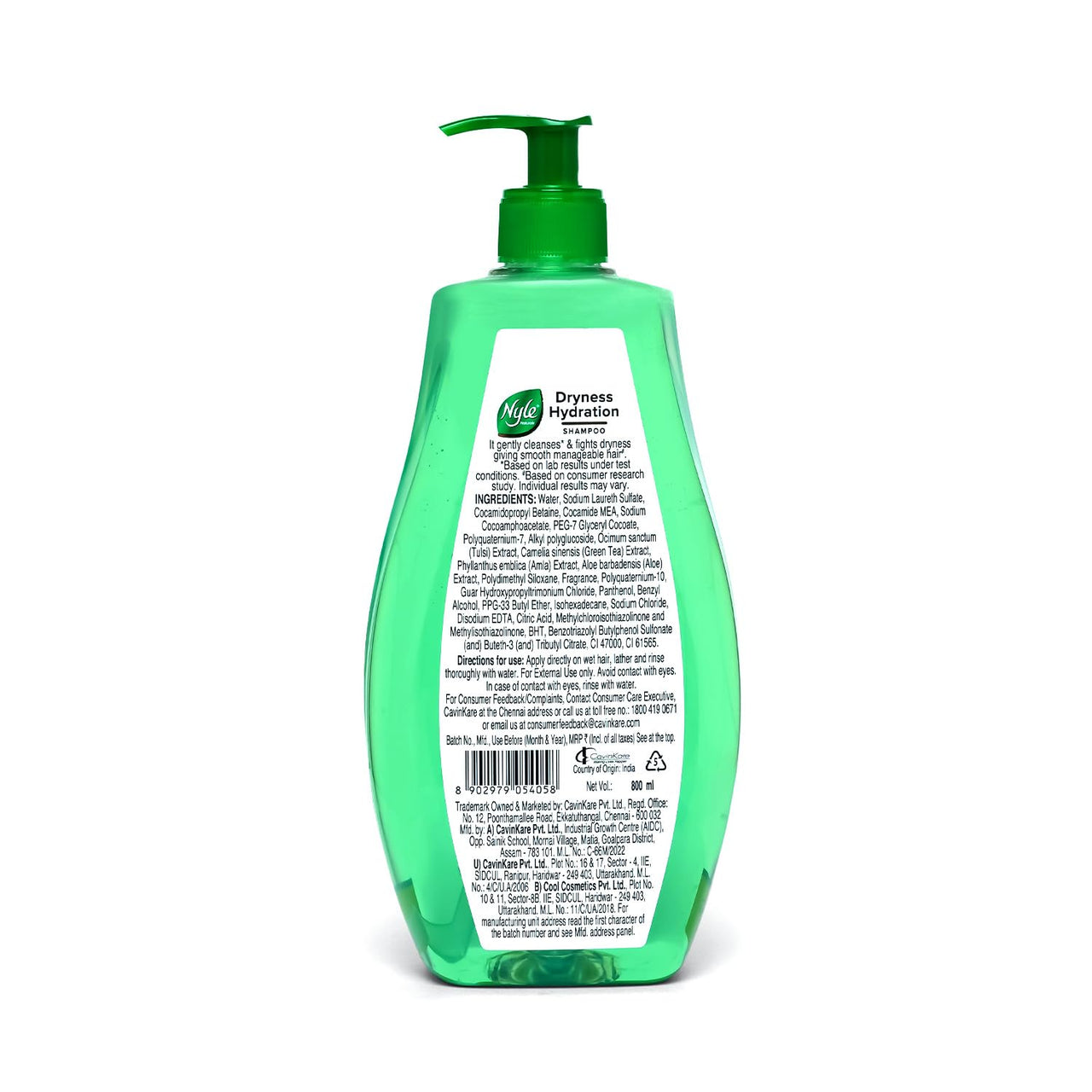 Nyle Naturals Dryness Hydration Shampoo, with Tulsi, Amla and Aloe Vera, Gentle & Soft Shampoo, pH Balanced and Paraben Free, For Men & Women, 800ml