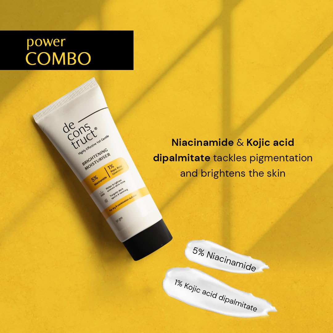 Deconstruct Brightening Face Cream | 5% Niacinamide + 1% Kojic Acid + 5%VitaminC + VitaminE | For Dark Spots and Uneven Skin Tone | 50 gm each | Pack of 2