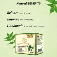 Khadi Natural Pure Neem Soap | Herbal Bathing Soap for Acne | Natural Soap with Essential Oils | Anti-Bacterial Soap | Suitable for All Skin Types, Pack of 3 | (125gm *3) (375gm)
