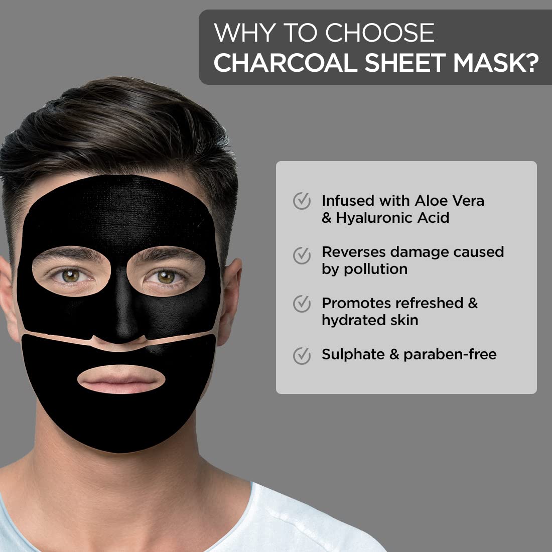 The Man Company Charcoal Face Sheet Mask - 25 ml (Pack of 3) | Anti-Pollution,Unclog pores