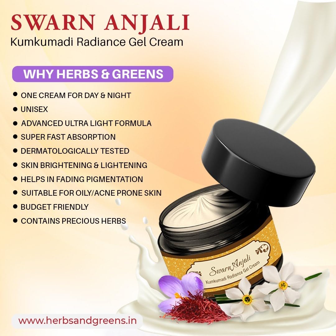 HERBS & GREENS Greens Ayurvedic Kumkumadi Radiance Moisturising Face Cream|Hydration, Glow & Skin Brightening|Pigmentation & Spots|Anti Aging Day & Night Face Moisturizer For Woman & Men, 50 Gm