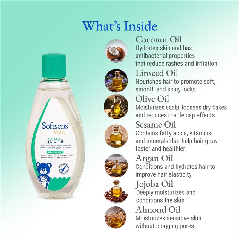 Softsens Baby - Natural Hair Oil | Enriched With Natural Oils of argan | Free from parabens, sulfates and harmful chemicals (Pack of 3)