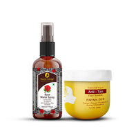 Passion Indulge Natural Papain D10 Face Scrub 200gm & Rose Water For Makeup Remover 200ml Combo Pack For Reduces Tan | Improves Tone & Texture | Remove Dead Skin Cells | All Skin Types With Papaya & Turmeric | Vegan