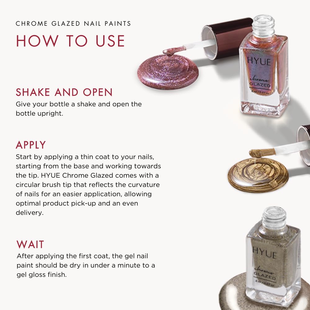 HYUE Chrome Glazed Nail Paint - 7 shades | Gold Mine | 8 ml | Dual-toned | Long-lasting Shine | Color-Shifting Pigments | One Stroke Coverage | Gel Finish | Salon-like Nails | No UV Damage