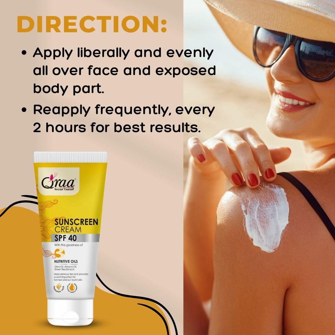 Qraa Sunscreen - SPF 40 PA++++ Sunscreen Cream SPF 40|Helps Remove Tan|Helps in Sun Burn| Pack Of 2 (200gm, 2)