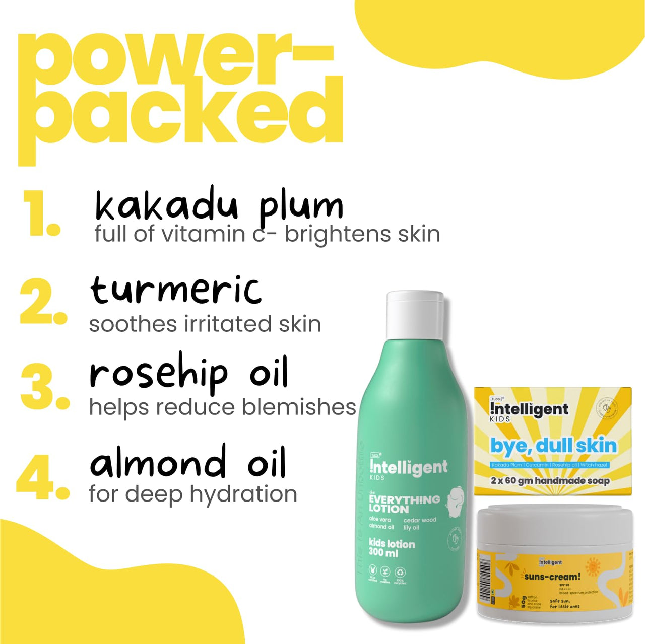 TuCo Dull Skin Soap (60 gm x 2), Lotion (100 ml) & Sunscreen (50 gm) - Ultimate Kiddy Dull Skin Kit, Safe For Kids, Paraben Free & Sulfate Free - (Combo Pack of 3)