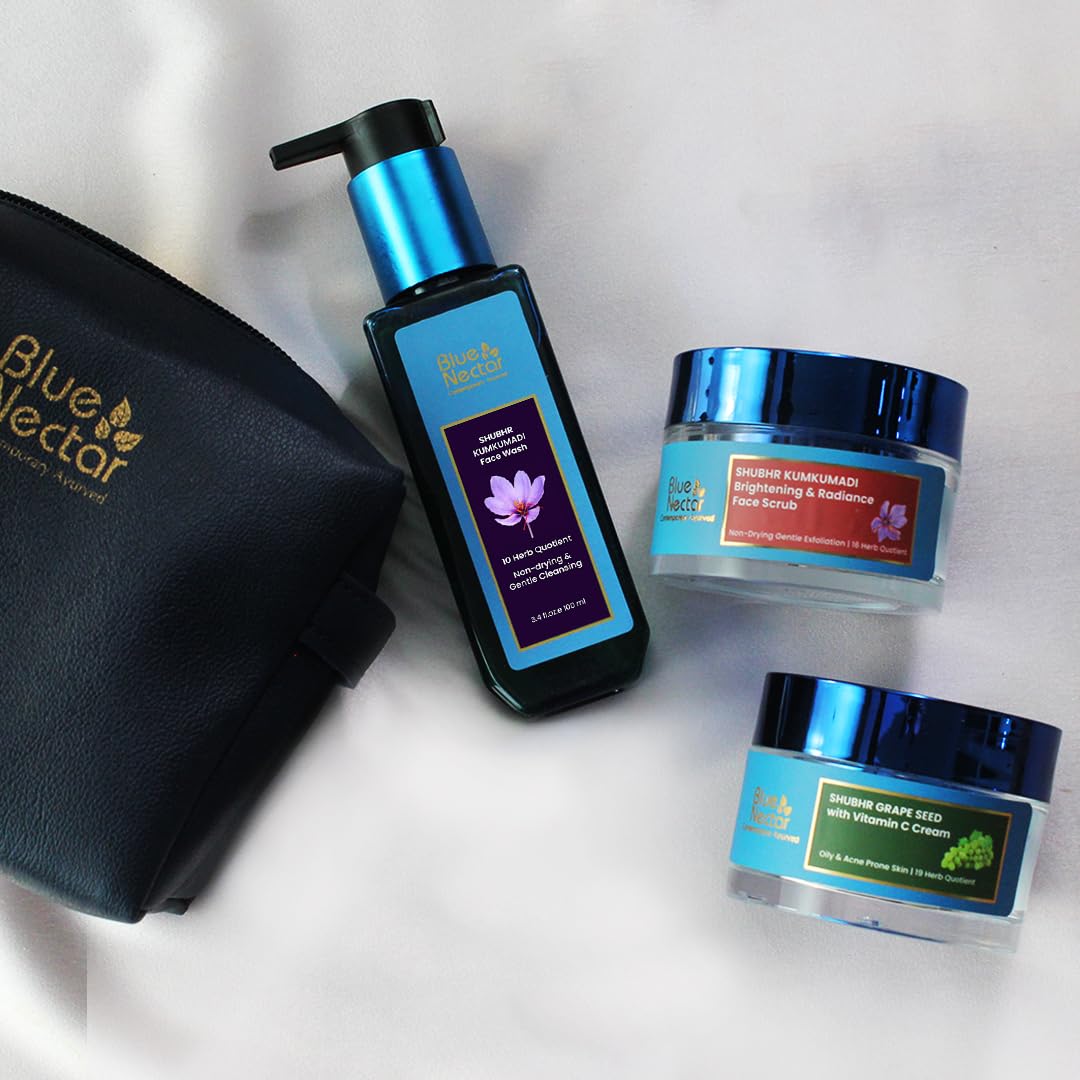 Blue Nectar Gentlemen Gift Set for Men | Plant Based Actives : Kumkumadi Face Wash, Walnut Face Scrub & Grapeseed Face Cream | Set of 3 | Birthday Gift for Men | Annivarsary Gift for Husband