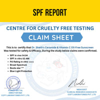Dr. Sheth's Ceramide & Vitamin C Oil-Free Sunscreen SPF 50+ PA++++ | Clinically Tested- (In -Vivo) | For Healthy & Bright Skin | Lightweight & Non Greasy | For UVA/UVB & Blue Light & IR Protection | No white cast | For Oily Skin | For Men & Women | 50 g