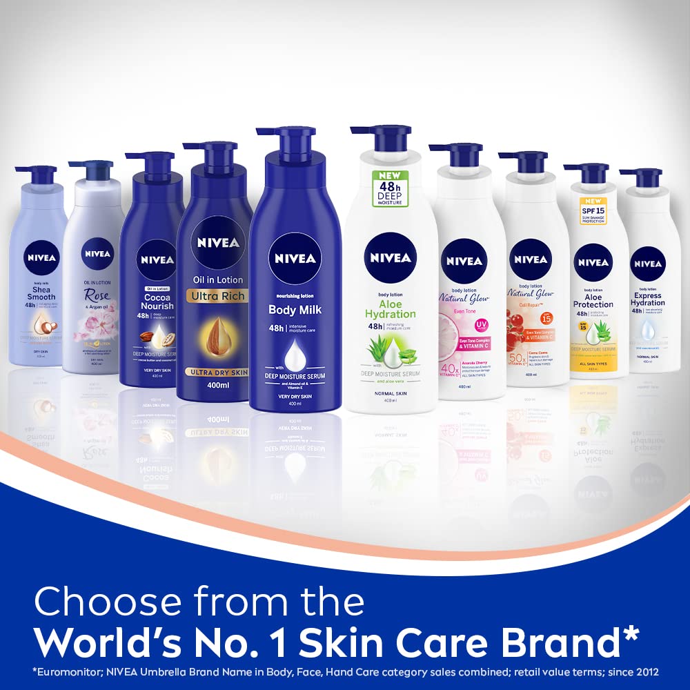 NIVEA Body Lotion Natural Glow, Cell Repair, Spf 15 & 50X Vitamin C 400ml (Pack of 3)