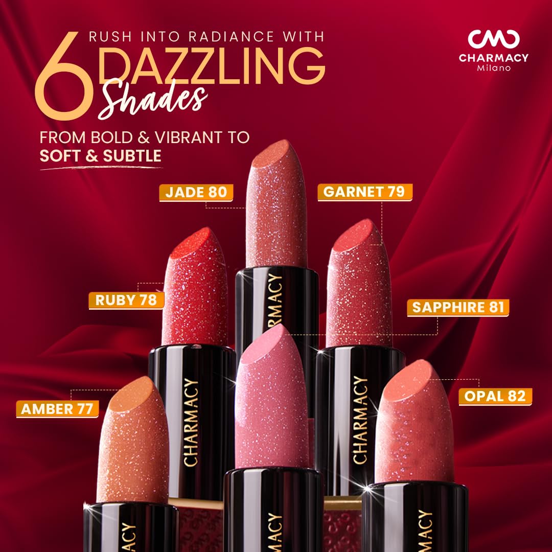 Charmacy Milano Diamond Rush - Sapphire 81, Creamy & Lightweight Lipstick, Long-Lasting Lipstick, Luxe Shimmer & Matt Finish, 3.8 Gms