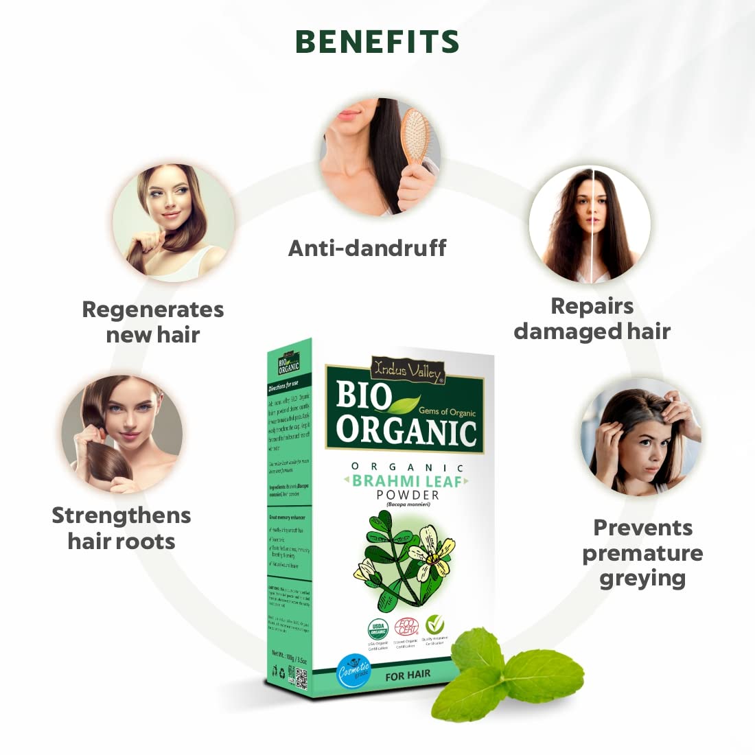 INDUS VALLEY Brahmi Powder | Bacopa monnieri 100% Pure and natural Hair and Skin Care Powder - Set of 2 (100g *2=200g)