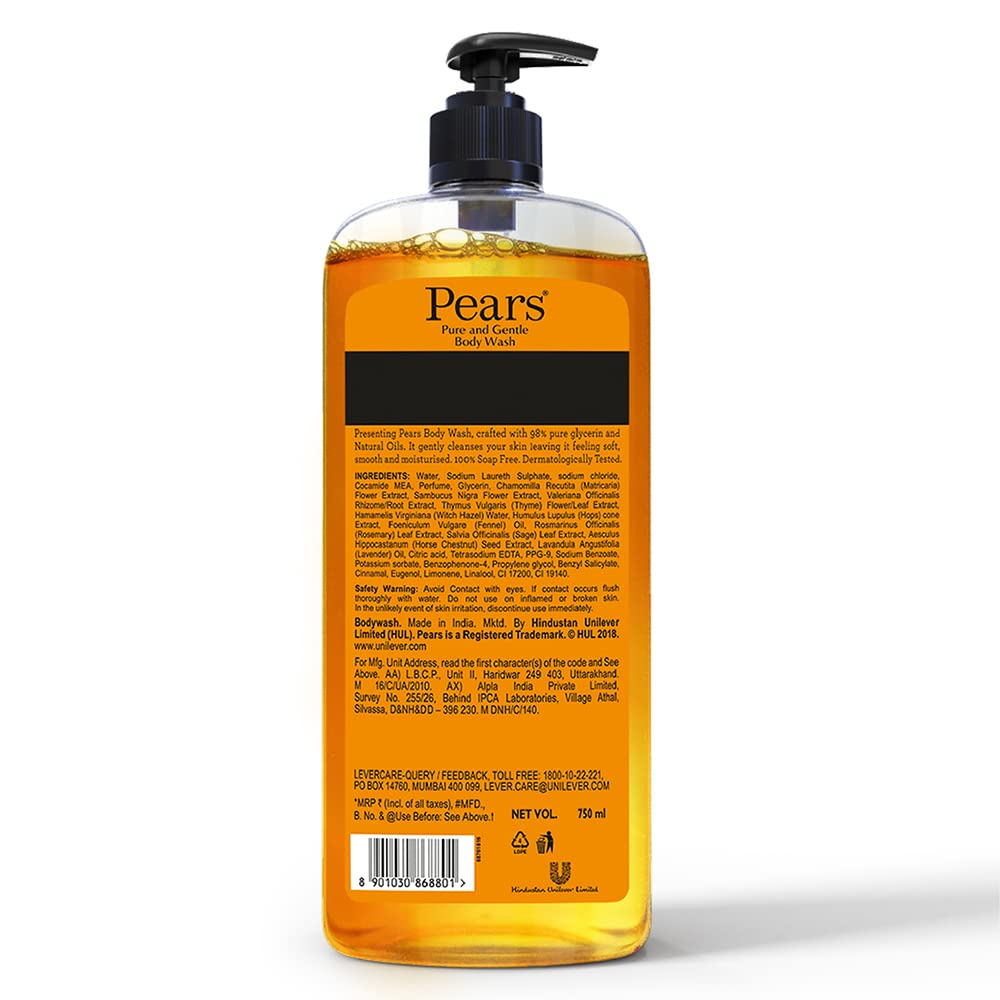 Pears Pure & Gentle Shower Gel SuperSaver XL Pump Bottle With 98% Pure Glycerine, 100% Soap Free and No Parabens, 750 ml (Pack of 2)