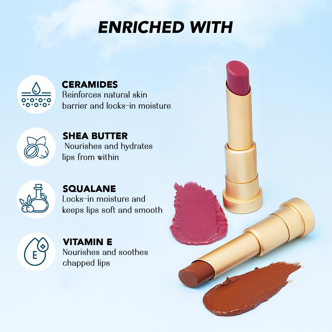 LoveChild Masaba Lush Creme Lipstick (Peach), Moisturizing Satin Finish with Ceramides & Shea Butter, Lightweight, Long-Lasting & Ultra-Smooth, Perfect Shades for Indian Skin Tones, Cotton Fluff 3.5g