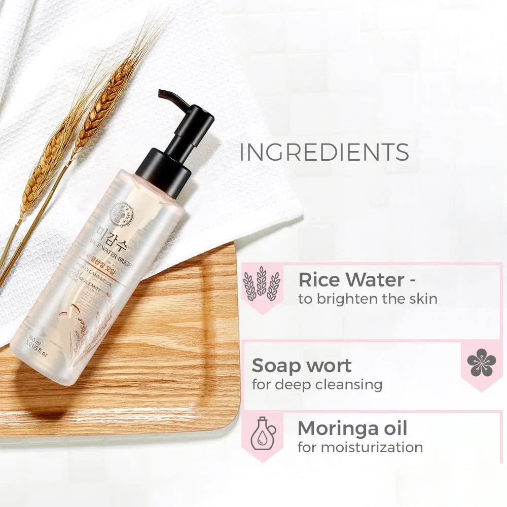 The Face Shop Rice Water Bright Rich Cleansing Oil | Deep Cleanse & Makeup Remover for Normal to Dry Skin | Hydrating with Rice Extract, Jojoba & Rice Bran Oil | 150ml
