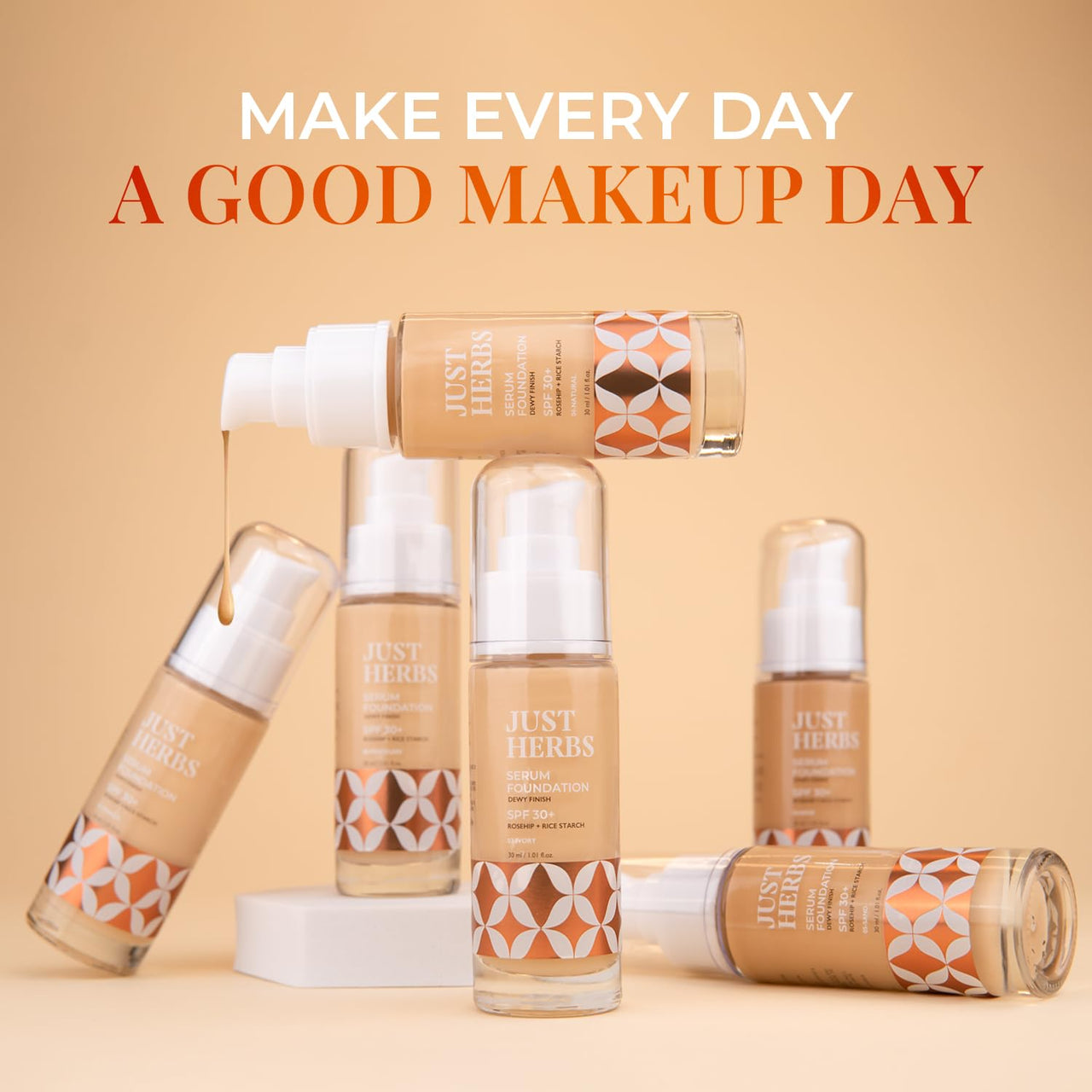 Just Herbs Serum Foundation For Face Makeup With SPF30+ Dewy Finish Full Coverage Waterproof, Sweatproof Foundation For All Skin Types (Ivory)