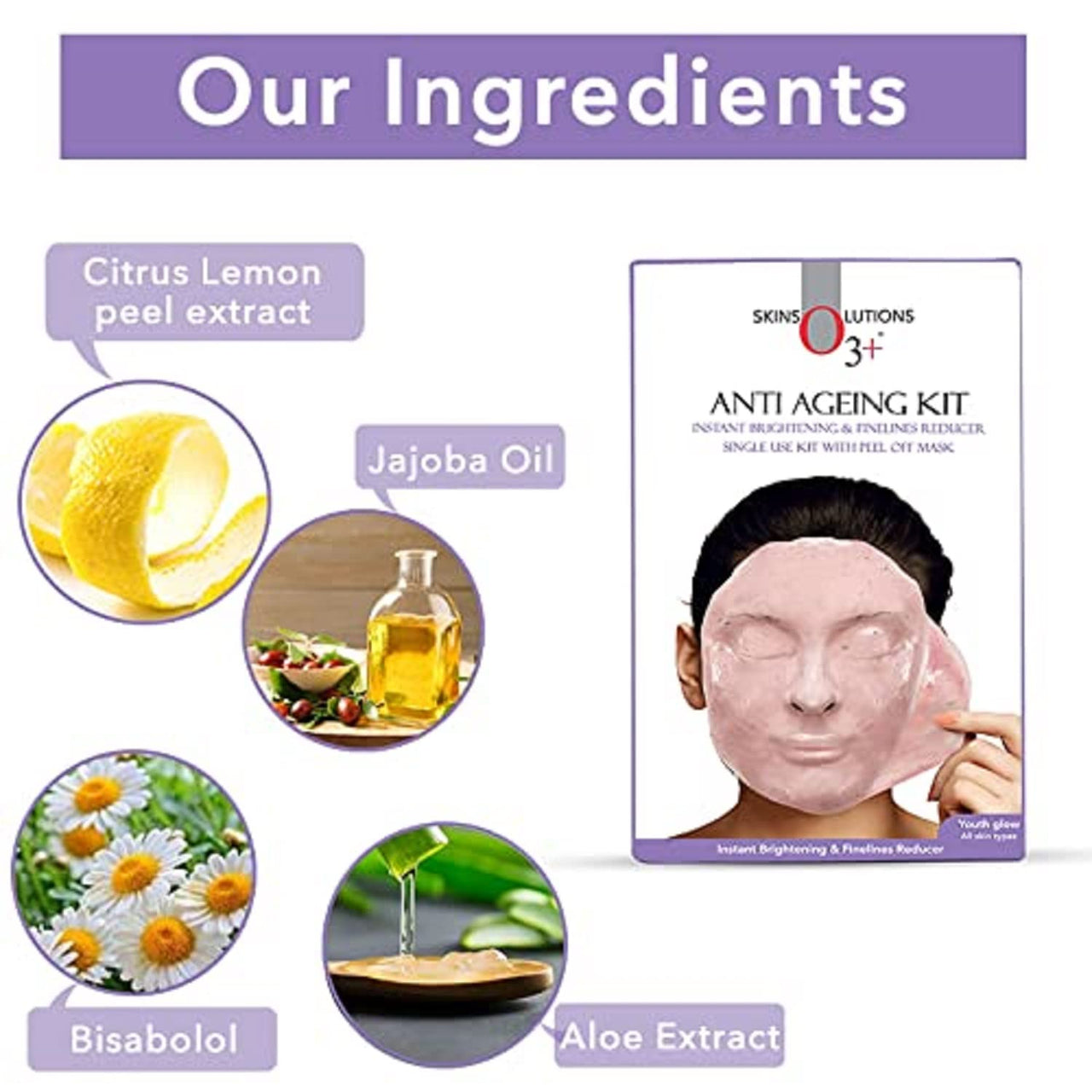O3+ Anti Ageing Facial kit Brightening & Finelines Reducer With Peel off Mask 40gm+5ml