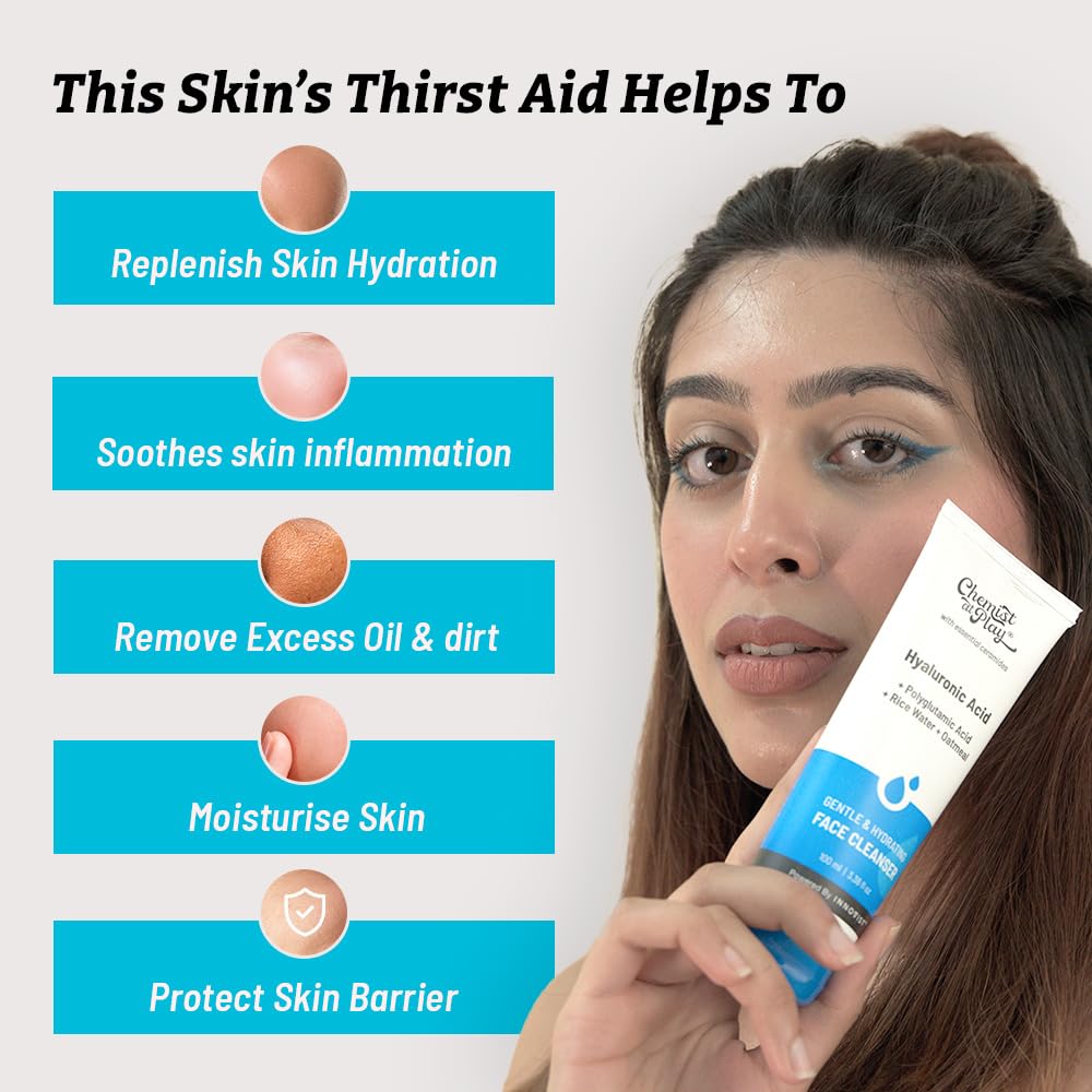 Chemist at Play Gentle & Hydrating Face Cleanser | Hydrates Dull & Dry Skin | Enriched with Vitamin E, Rice Water & Oatmeal | Removes Excess Oil & Dirt | For All Skin Types | For Men & Women | 100ml