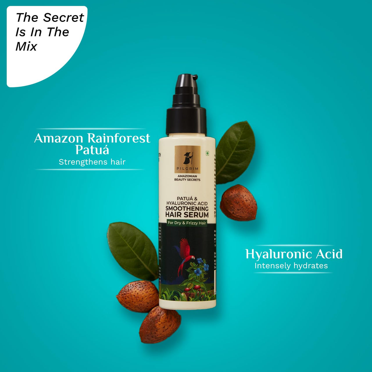 Pilgrim Amazonian Patu? & Hyaluronic Acid Smoothening Hair Serum For Dry & Frizzy Hair, Serum For Hair Smoothening, Hydrates & Detangles, Smoothens Rough Ends, Hair Serum For Unisex, 100ml