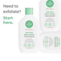 THE LOVE CO. AHA BHA Body Wash | 5% Glycolic, Lactic & Salicylic Acid | Gently Exfoliates, Fights Acne & Unclogs Pores | With Barrier-Boosting Ceramides | Sulphate-Free | Unisex | 350ml