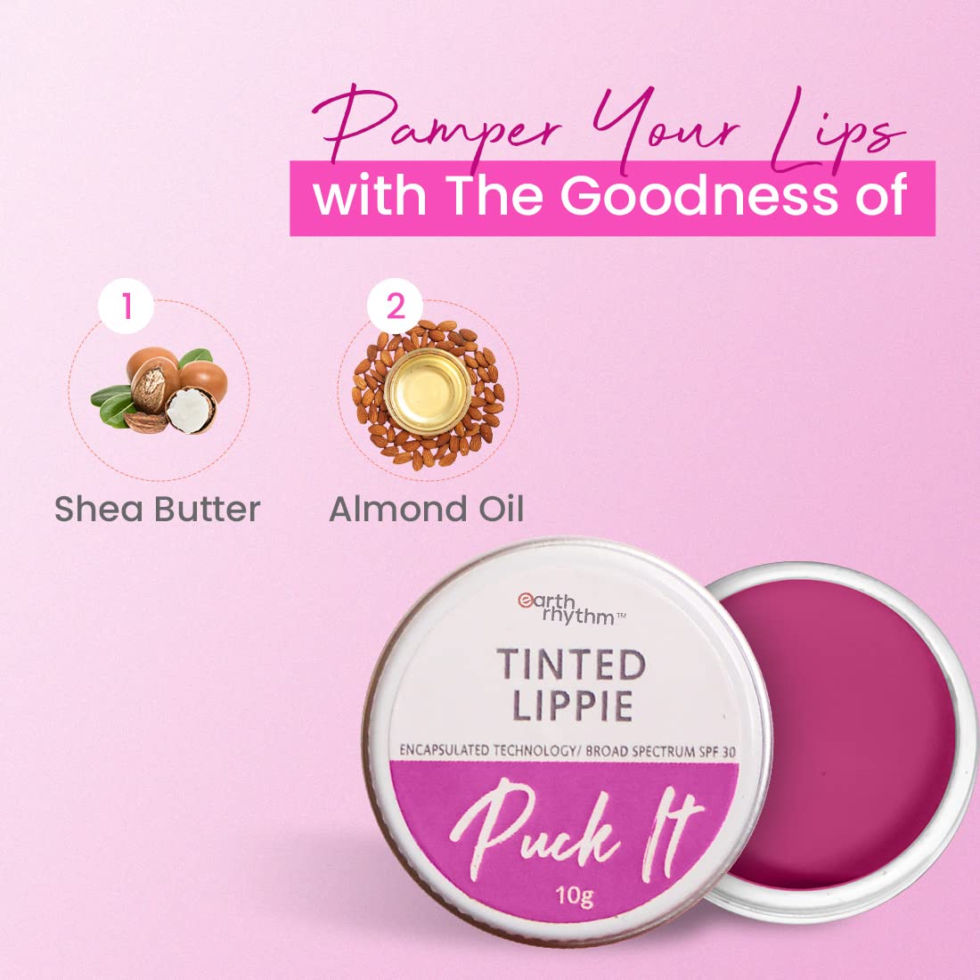 Earth Rhythm Tinted Lip Balm & Cheek Tint With SPF30 - Girl Gang, Nourishes & Hydrates Dry Chapped Lips, Provides UV Protection, With Shea Butter & Almond Oil, Chemical & Paraben Free - 10G, Pink
