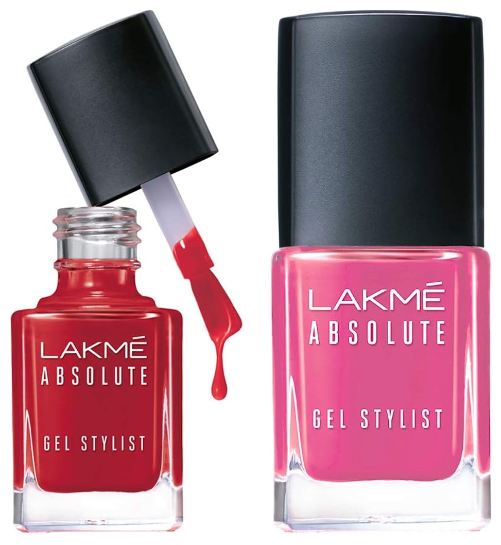 Lakmé Absolute Gel Stylist Nail Color, Scarlet Red, 12 ml & Lakmé Absolute Gel Stylist Nail Color|| Pink Date|| 12ml