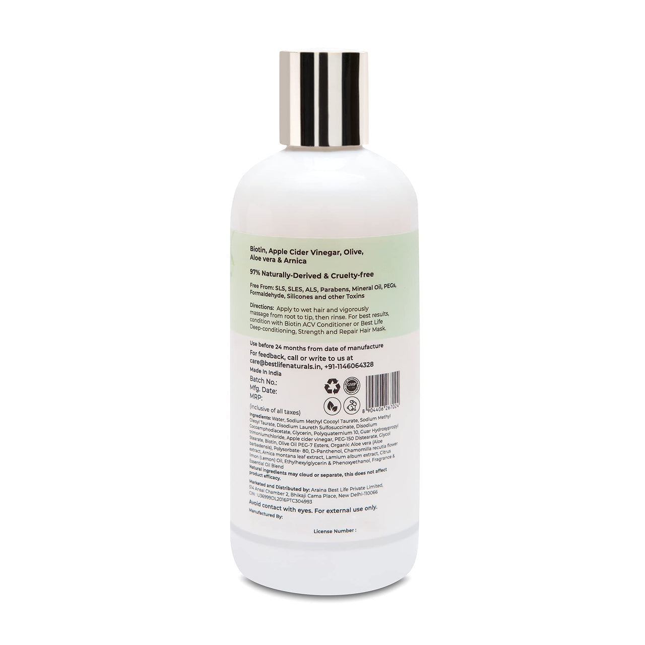 Best Life Apple Cider Vinegar Shampoo for Dandruff, Hair growth & Hair fall control 300 Ml, Curly and Wavy Hair For Women & Men, No Parabens & Sulphates, All Natural, No Harmful Chemicals