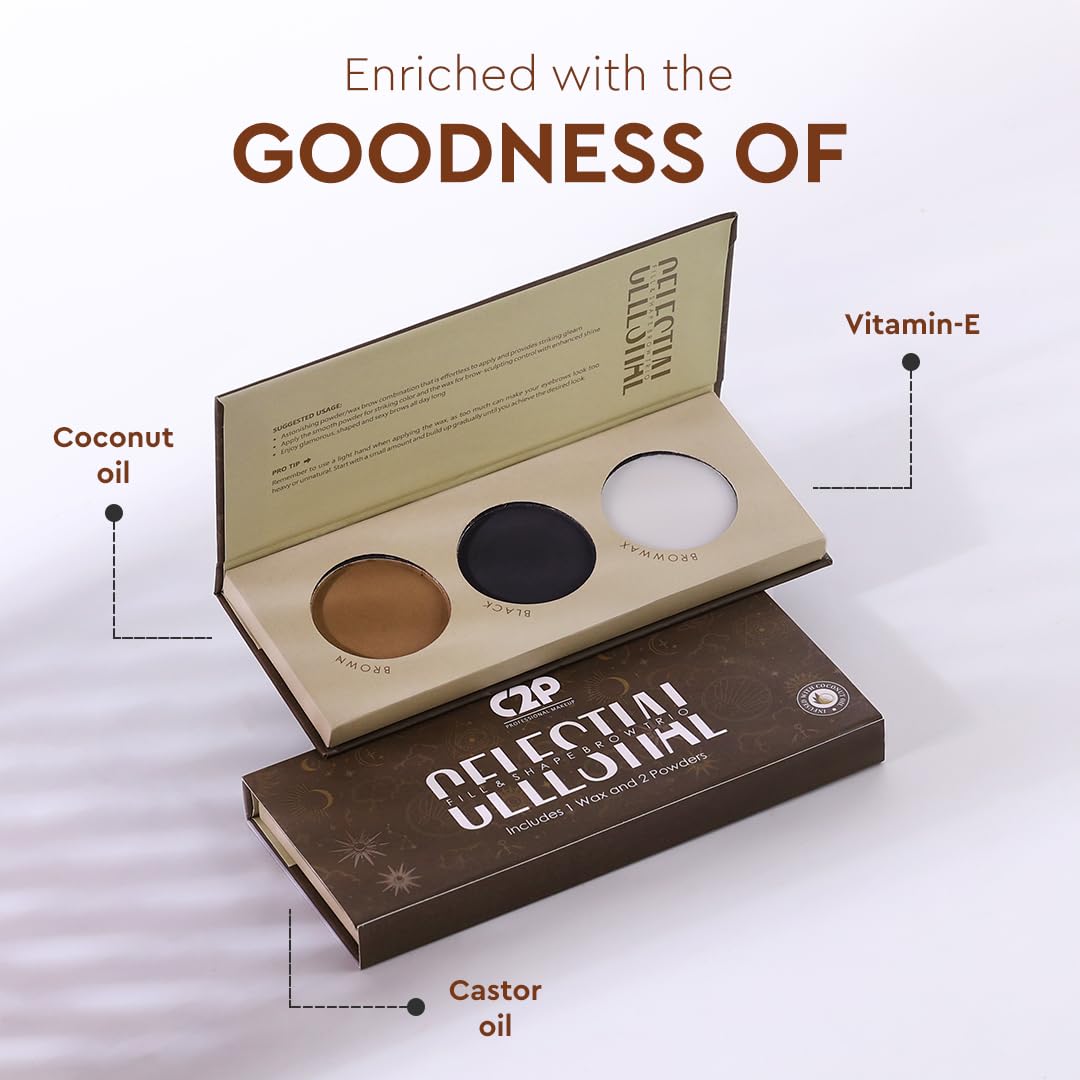 C2P Pro Celestial Eyebrow Palette for Women 12g | 3-in-1 Brow Kit (Powder + Wax) | Fills, Shapes & Defines | Long-Lasting, Non-Sticky & Buildable | Enriched with Coconut, Castor Oil & Vitamin E