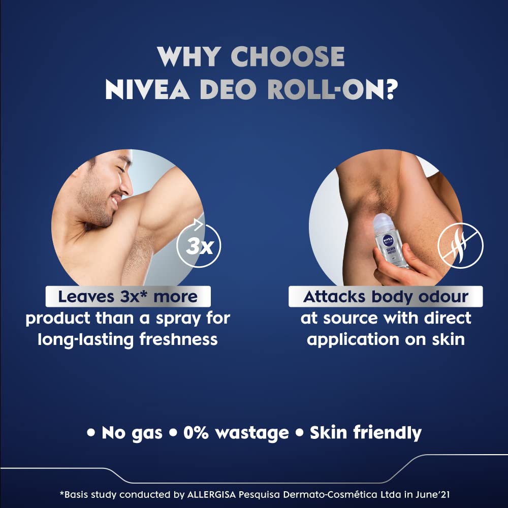 Nivea Deodorant Roll On, Silver Protect for Men, 50ml (Pack of 3)