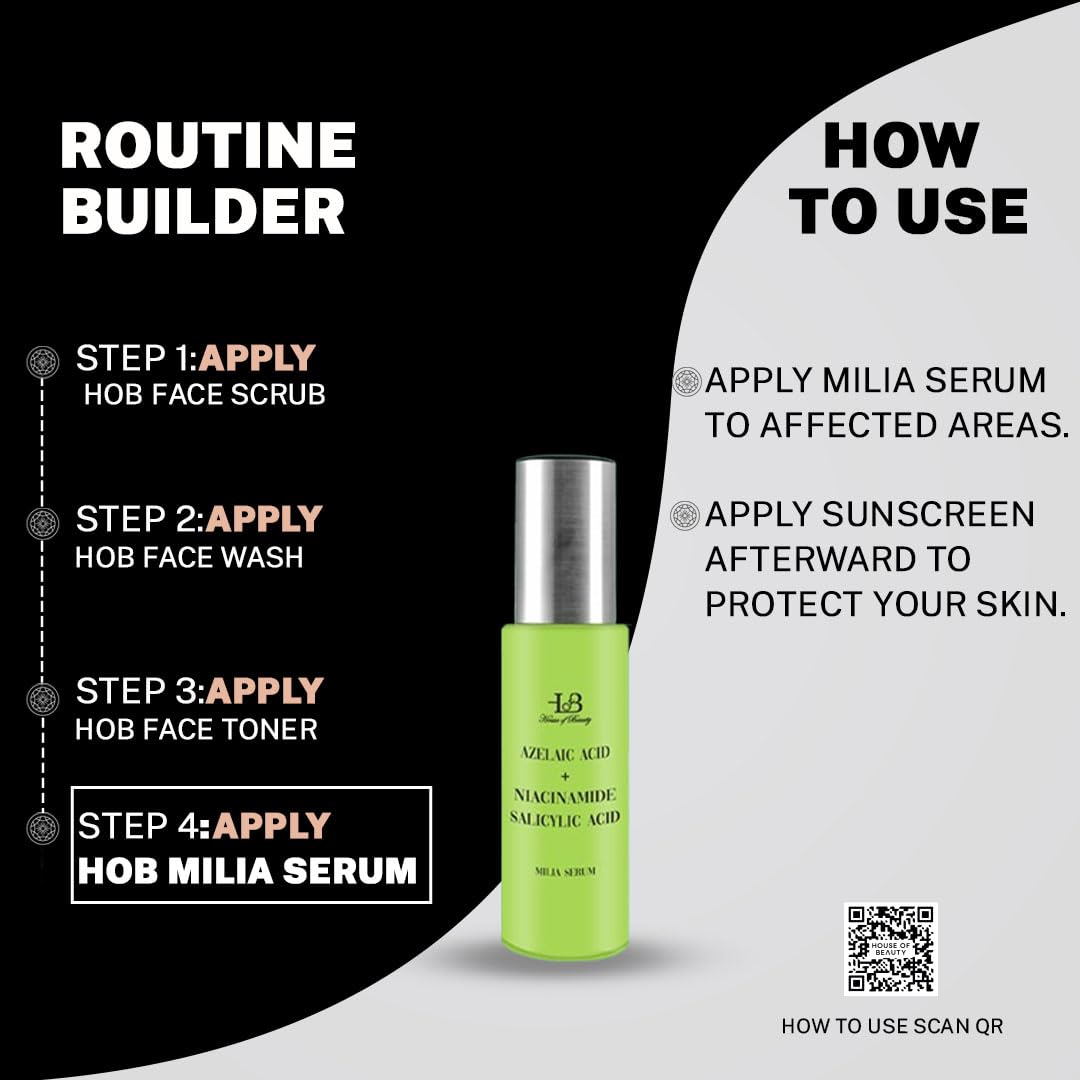 HOUSE OF BEAUTY Milia Serum with Azelaic Acid, Niacinamide, Salicylic Acid for Whiteheads, Bumps and Milia, Face, Healthy Skin (15ml, Pack of 1)