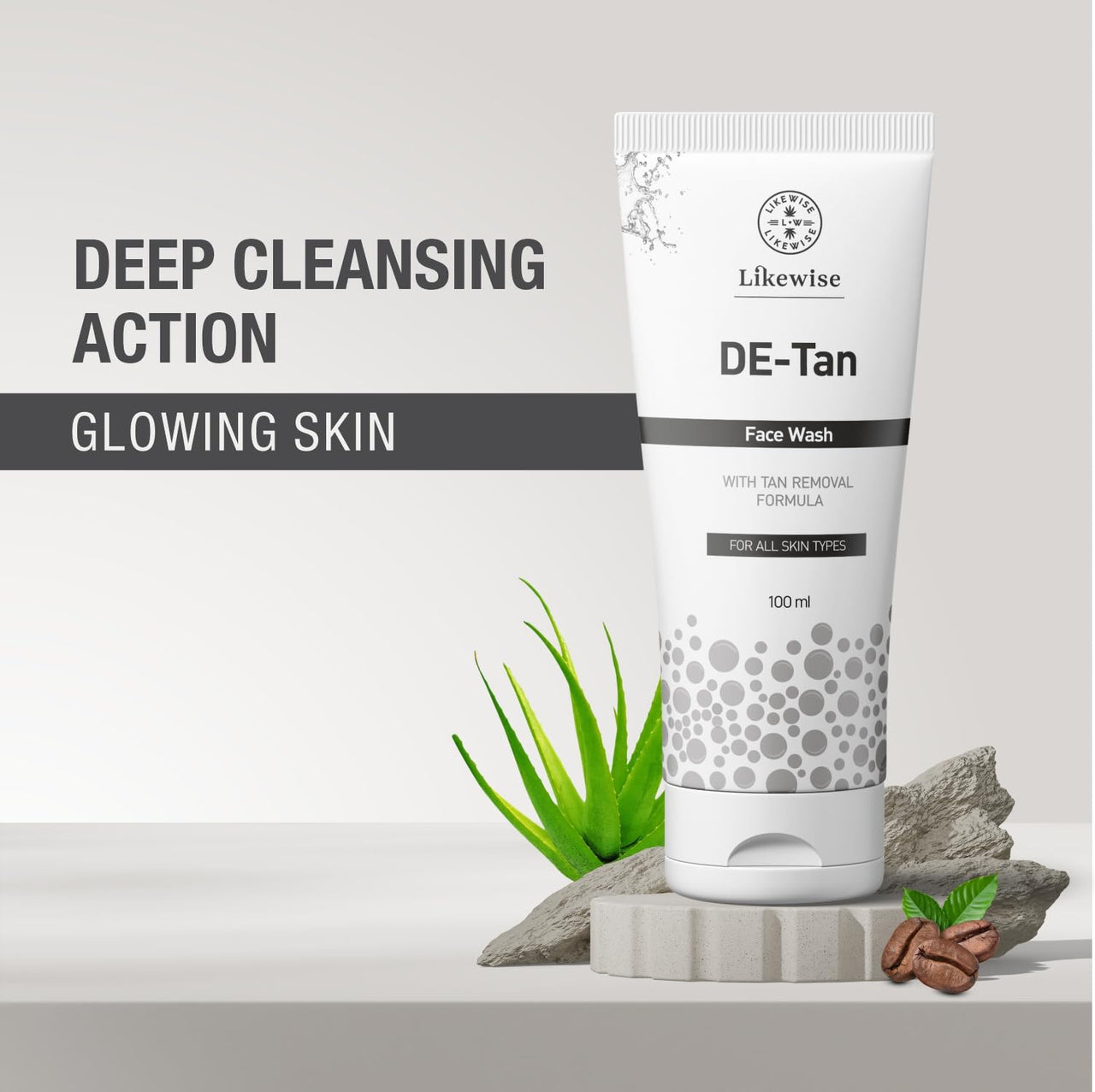 Likewise DE-Tan Face Wash With Tan Removal Formula For Glowing Skin | Face Wash For Dry, Oily, Acne Prone & Combination Skin | Face Wash For Men & Women | 100ml