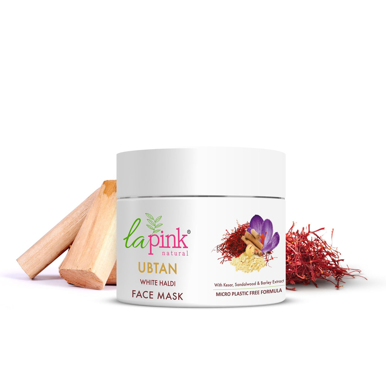 La Pink Ubtan Face Mask with White Haldi & Kesar | Reduces Blemish, Pigmentation, Dark Spot & Tan Removal | 100% Microplastic Free Formula | All Skin Types | 100g