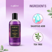 Elibliss Enhances Gorgeous Look Body Wash with 2% Salicylic & Tea Tree | Anti-Acne Cleanser for Black Acne & Pimples | pH 6 Balanced Formula for Clear Skin | Daily Body Wash 300ml
